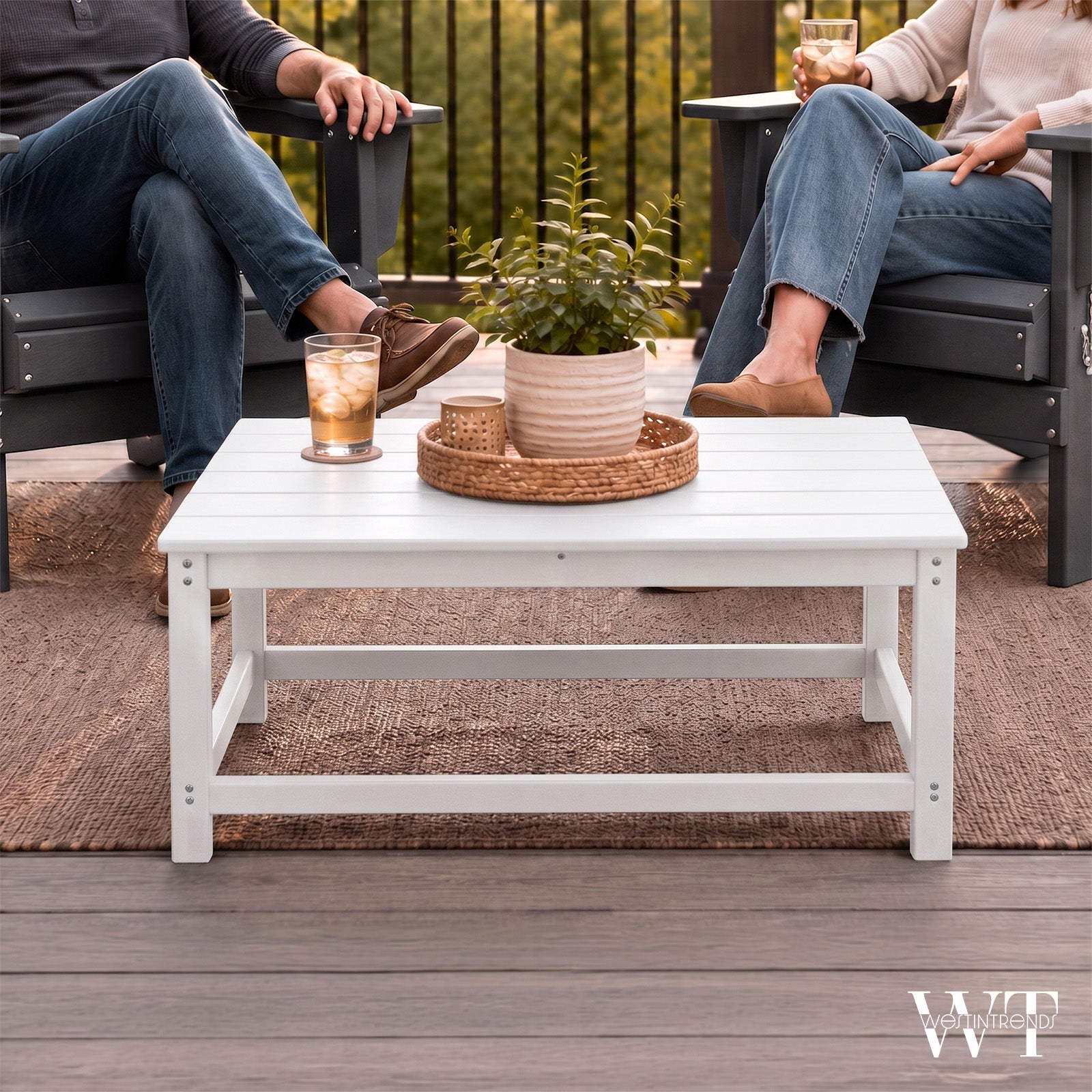 WestinTrends Malibu Outdoor Poly Lumber Coffee Table, 35.25 x 17.5 Inch, White