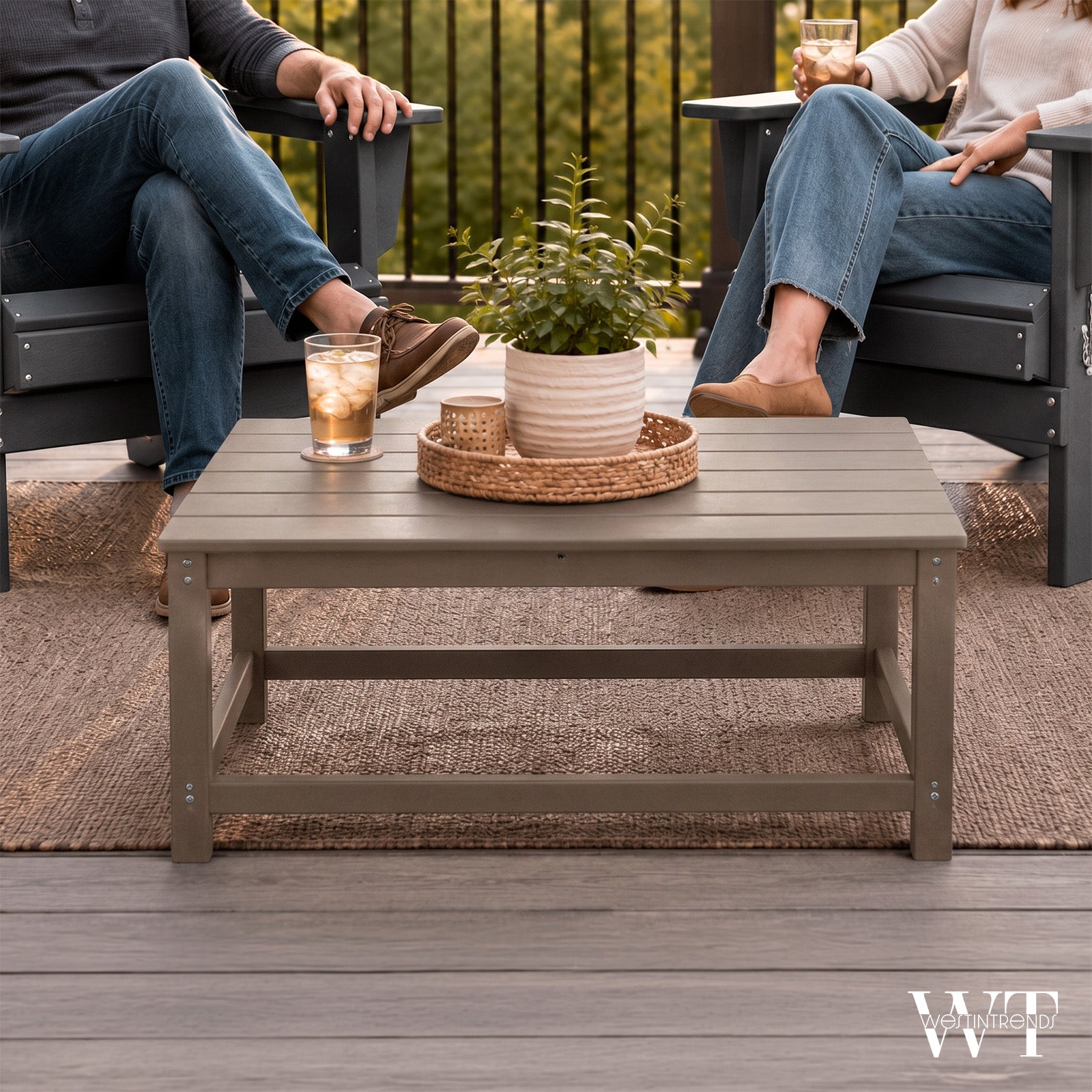 WestinTrends Malibu Outdoor Poly Coffee Table, 35.25 x 17.5 Inch, Weathered Wood