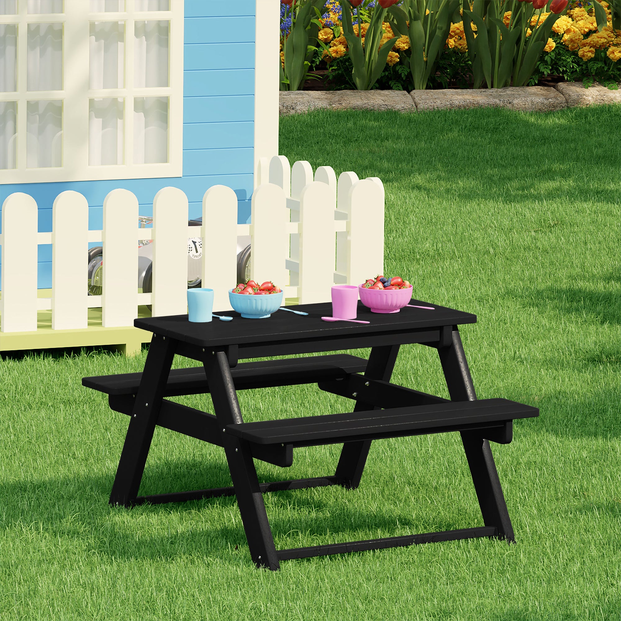 WestinTrends Malibu Indoor/Outdoor Patio HDPE Picnic Bench Table for Kids, Black