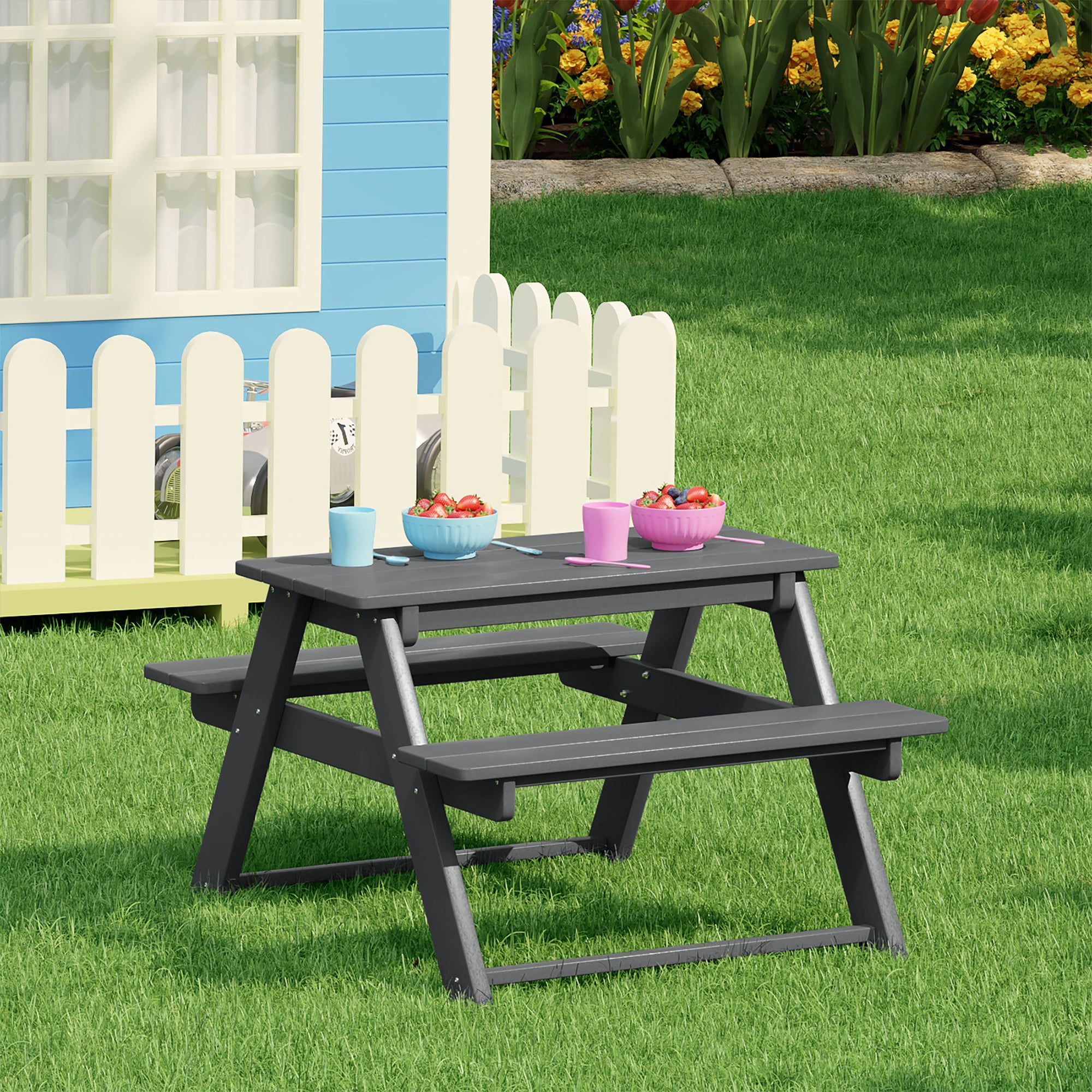 WestinTrends Malibu Indoor/Outdoor Patio HDPE Picnic Bench Table for Kids, Gray