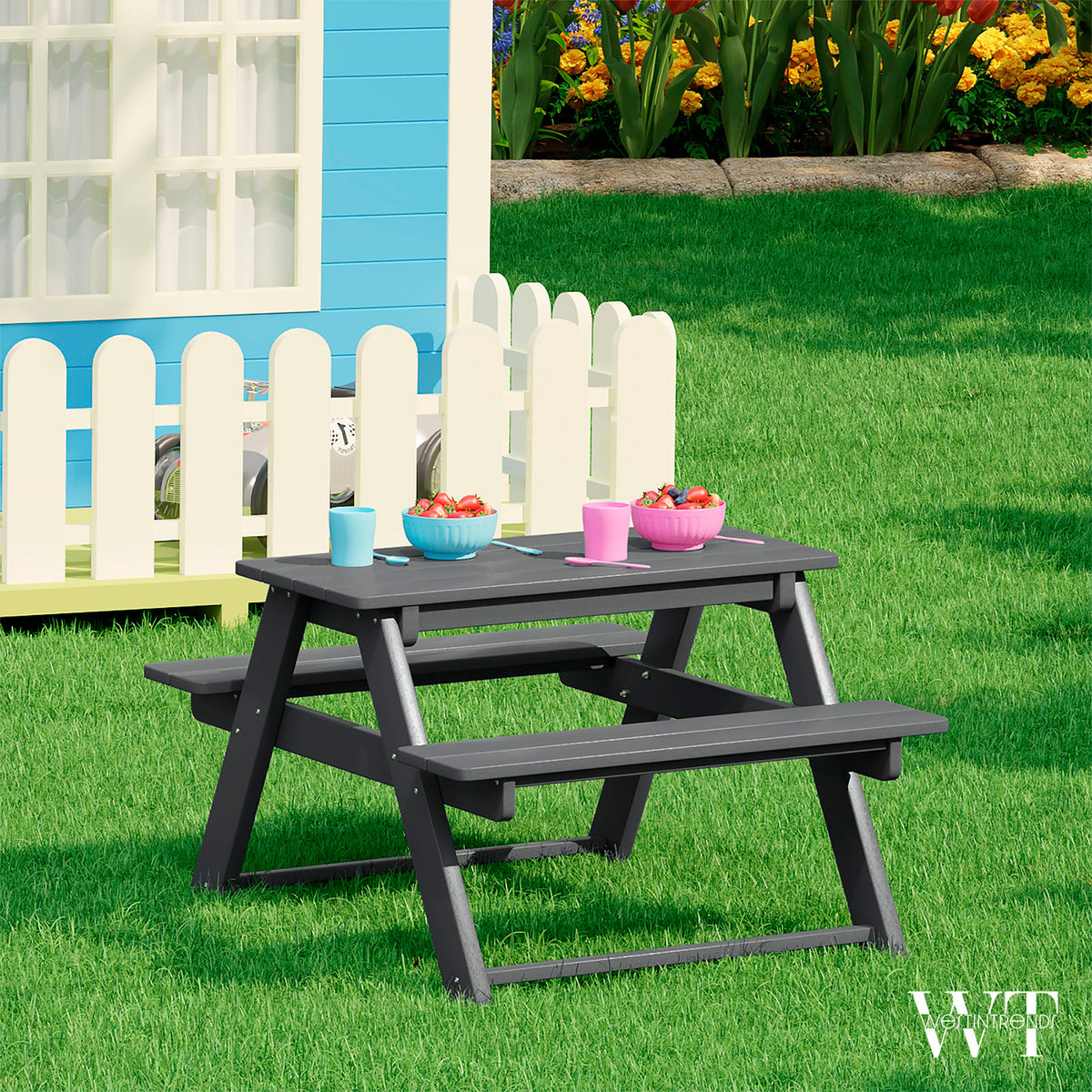 WestinTrends Malibu Indoor/Outdoor Patio HDPE Picnic Bench Table for Kids, Gray