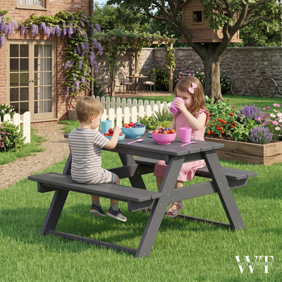 WestinTrends Malibu Indoor/Outdoor Patio HDPE Picnic Bench Table for Kids, Gray