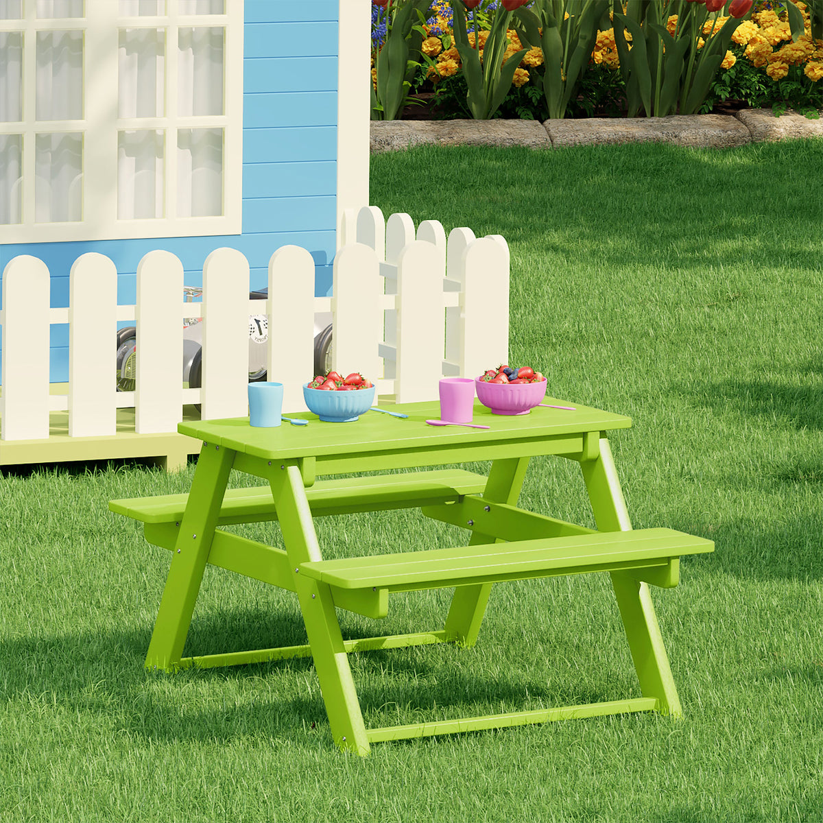 WestinTrends Malibu Indoor/Outdoor Patio HDPE Picnic Bench Table for Kids, Lime