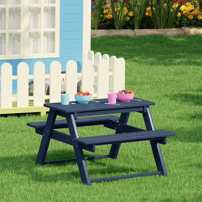 WestinTrends Malibu Outdoor Patio HDPE Picnic Bench Table for Kids, Navy Blue