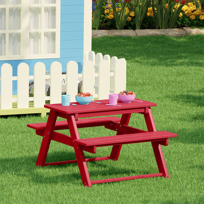 WestinTrends Malibu Indoor/Outdoor Patio HDPE Picnic Bench Table for Kids, Red