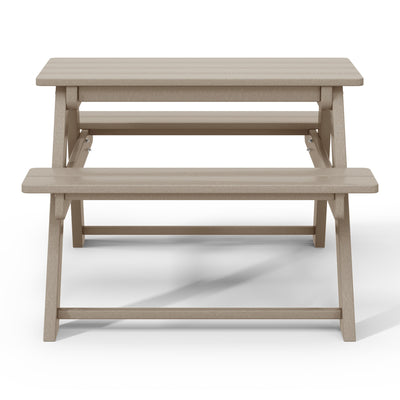 WestinTrends Malibu Outdoor Picnic Bench Table for Kids, HDPE, Weathered Wood