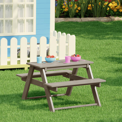 WestinTrends Malibu Outdoor Picnic Bench Table for Kids, HDPE, Weathered Wood