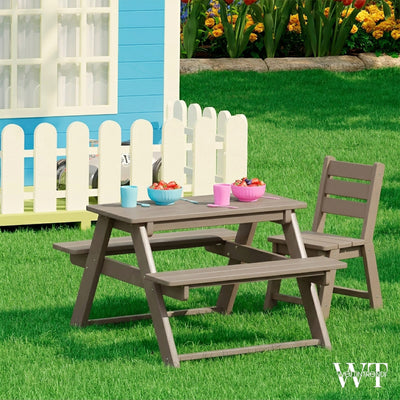 WestinTrends Malibu Outdoor Picnic Bench Table for Kids, HDPE, Weathered Wood