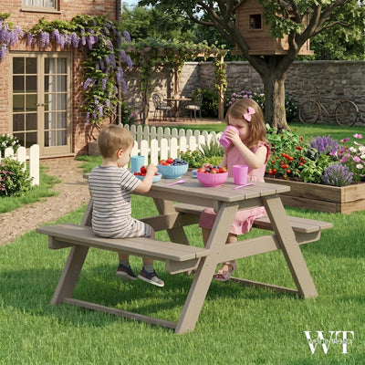 WestinTrends Malibu Outdoor Picnic Bench Table for Kids, HDPE, Weathered Wood