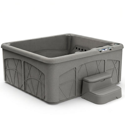 LifeSmart 5 Person Square Hot Tub Spa with Black Cover & Molded Spa Step, Taupe