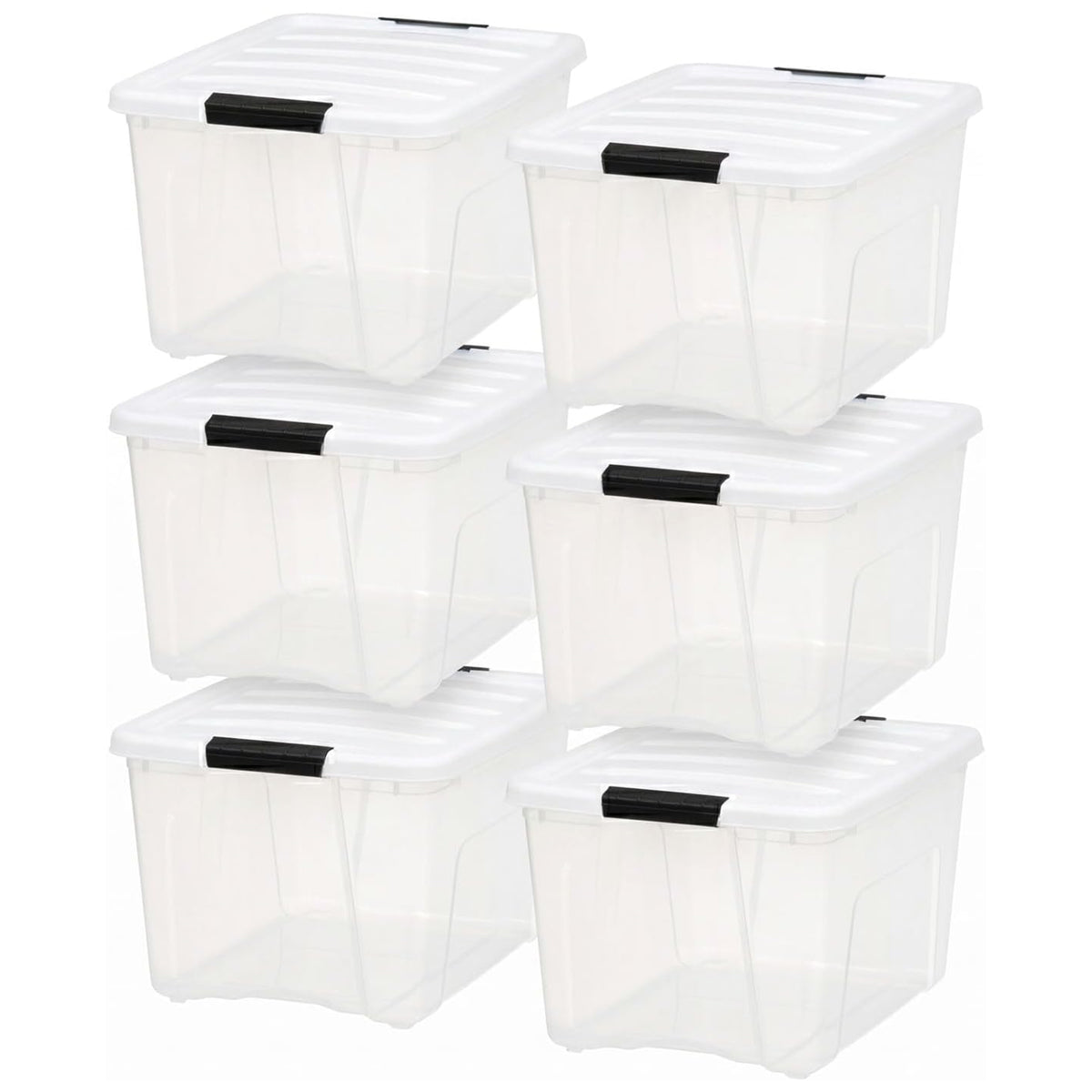 IRIS USA 6-Pack 40 Quart Stackable Storage Bins W Lids, Clear/White (Open Box)