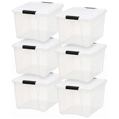 IRIS USA 6-Pack 40 Quart Stackable Storage Bins W Lids, Clear/White (Open Box)