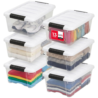 IRIS USA Stackable 13 Qt Storage Organizer Bins with Lids, Clear/White, 12-Pack