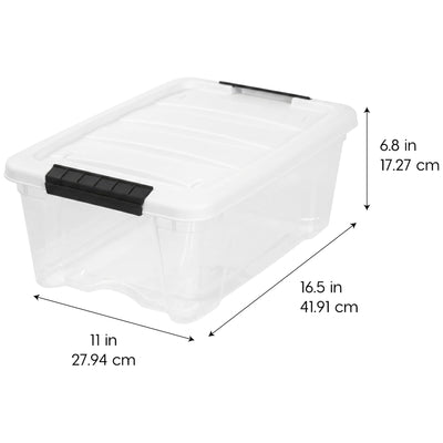 IRIS USA Stackable 13 Qt Storage Organizer Bins with Lids, Clear/White, 12-Pack