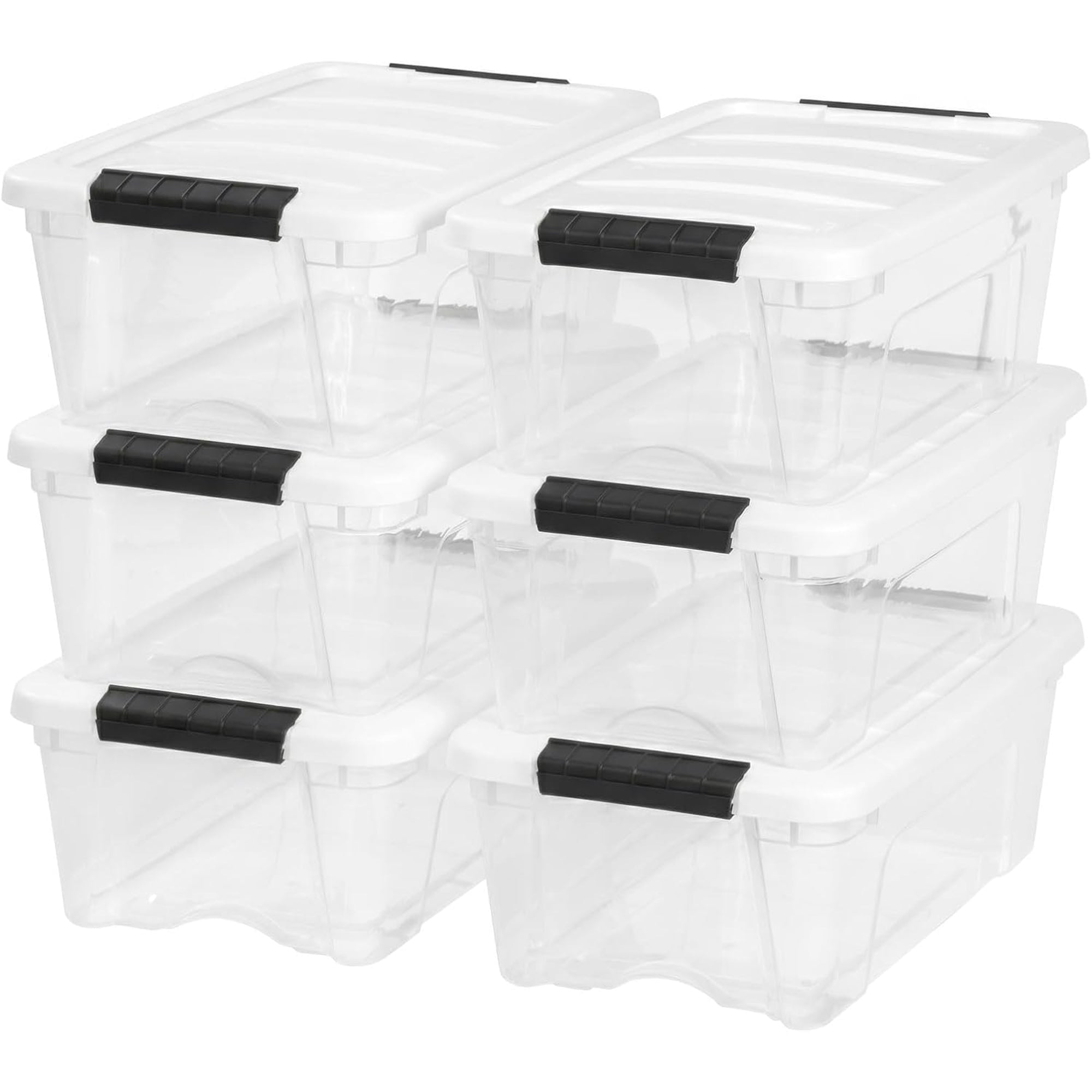 IRIS USA 6-Pack 13 Quart Stackable Storage Bins with Lids, Clear/White