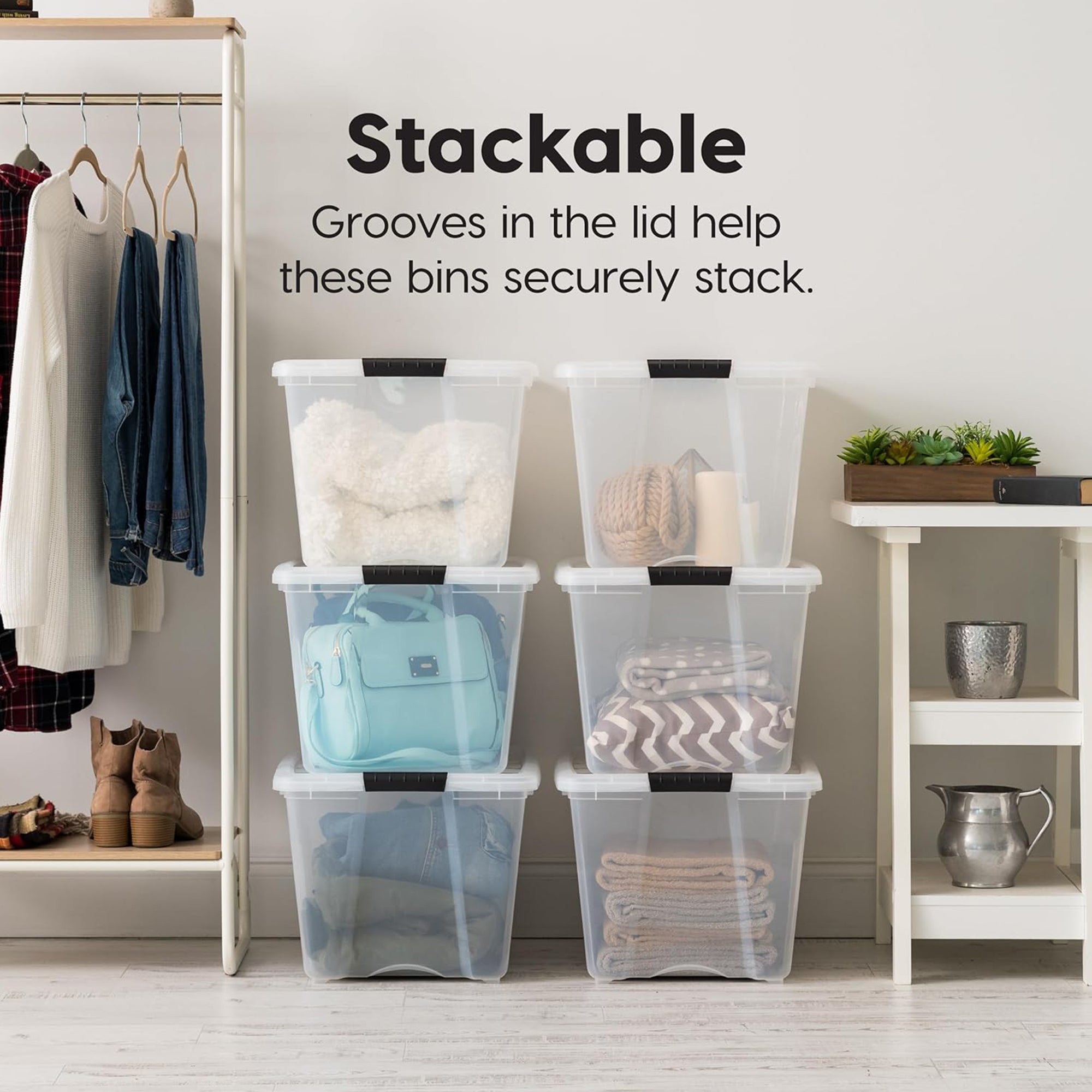IRIS USA 6-Pk 54 Quart Stackable Storage Bins with Lids, Clear/White (Open Box)