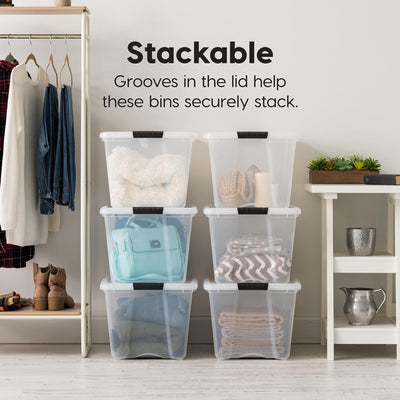 IRIS USA 6-Pk 54 Quart Stackable Storage Bins with Lids, Clear/White (Open Box)