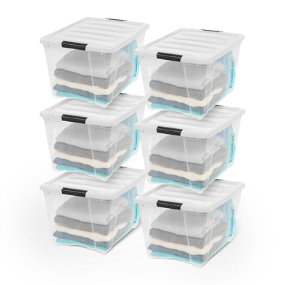 IRIS USA 6-Pk 54 Quart Stackable Storage Bins with Lids, Clear/White (Open Box)