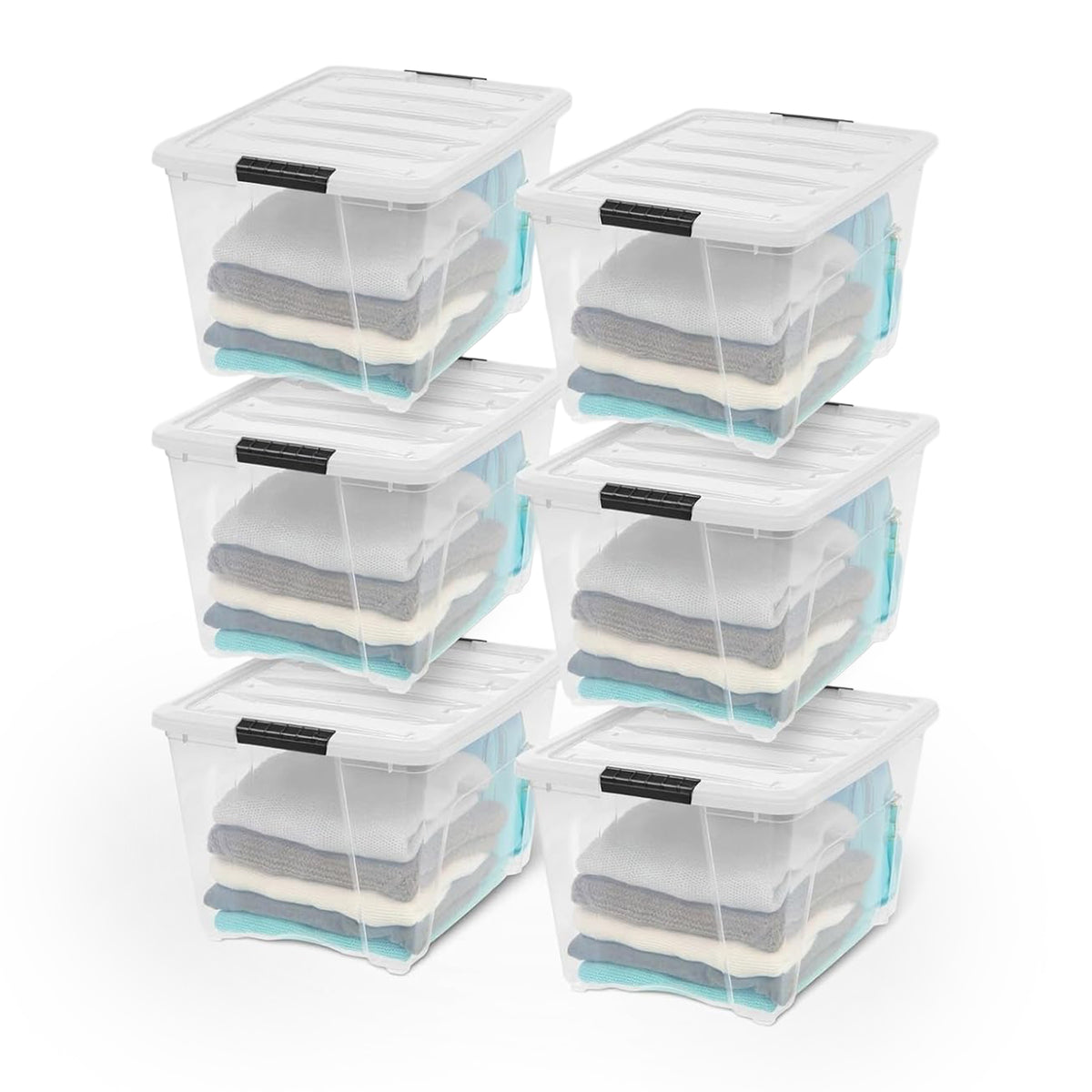 IRIS USA 6-Pk 54 Quart Stackable Storage Bins with Lids, Clear/White (Open Box)