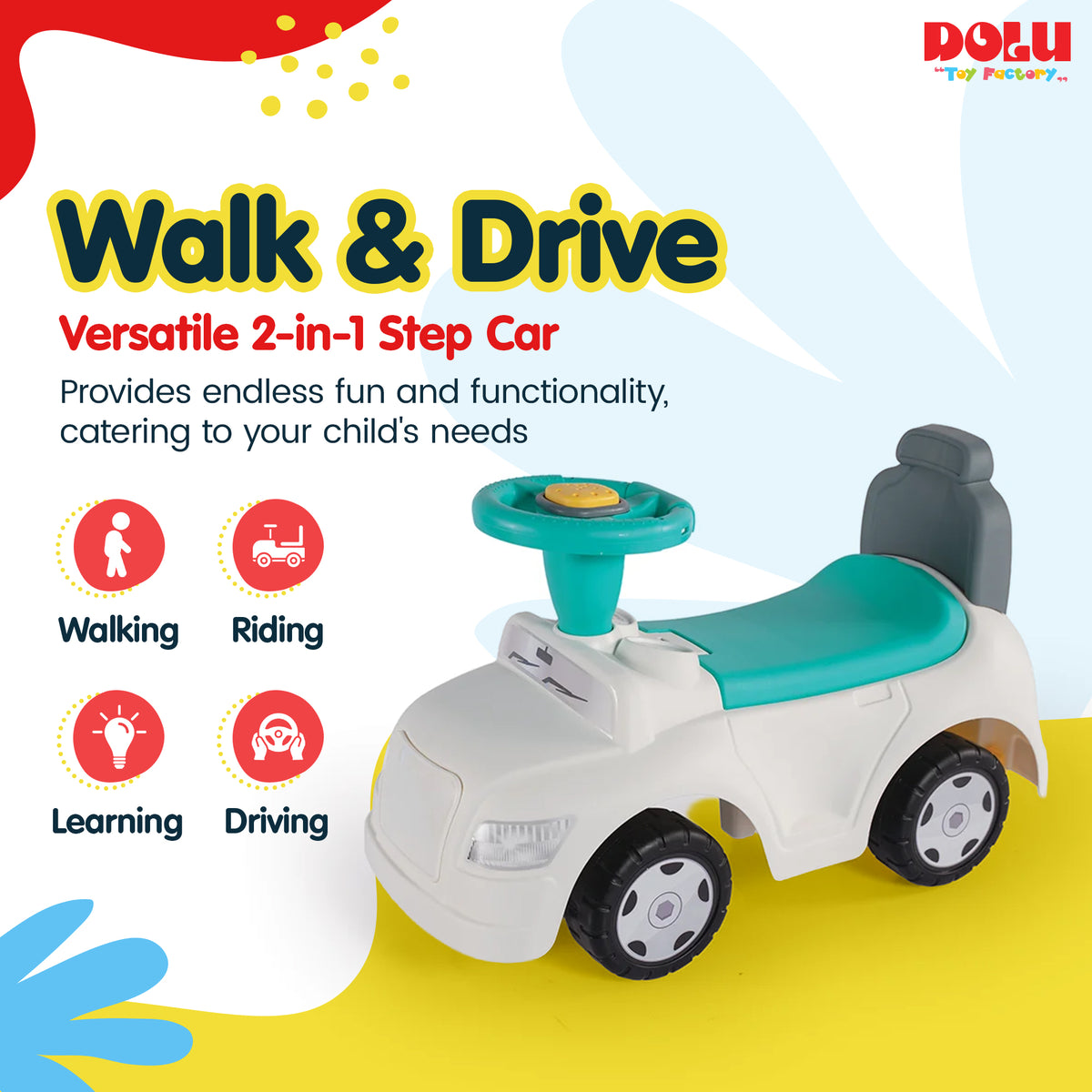 DOLU 2-in-1 Ride On Step Car with Working Horn for Toddlers 12 Months and Up