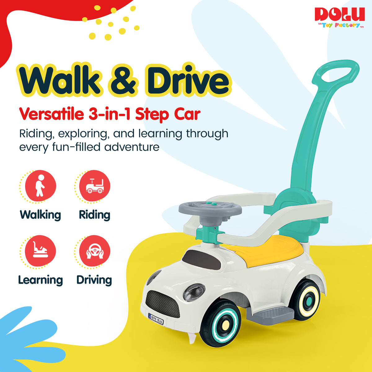 DOLU 3-in-1 Ride On Step Car with Parental Handle for Toddlers 12 Months and Up