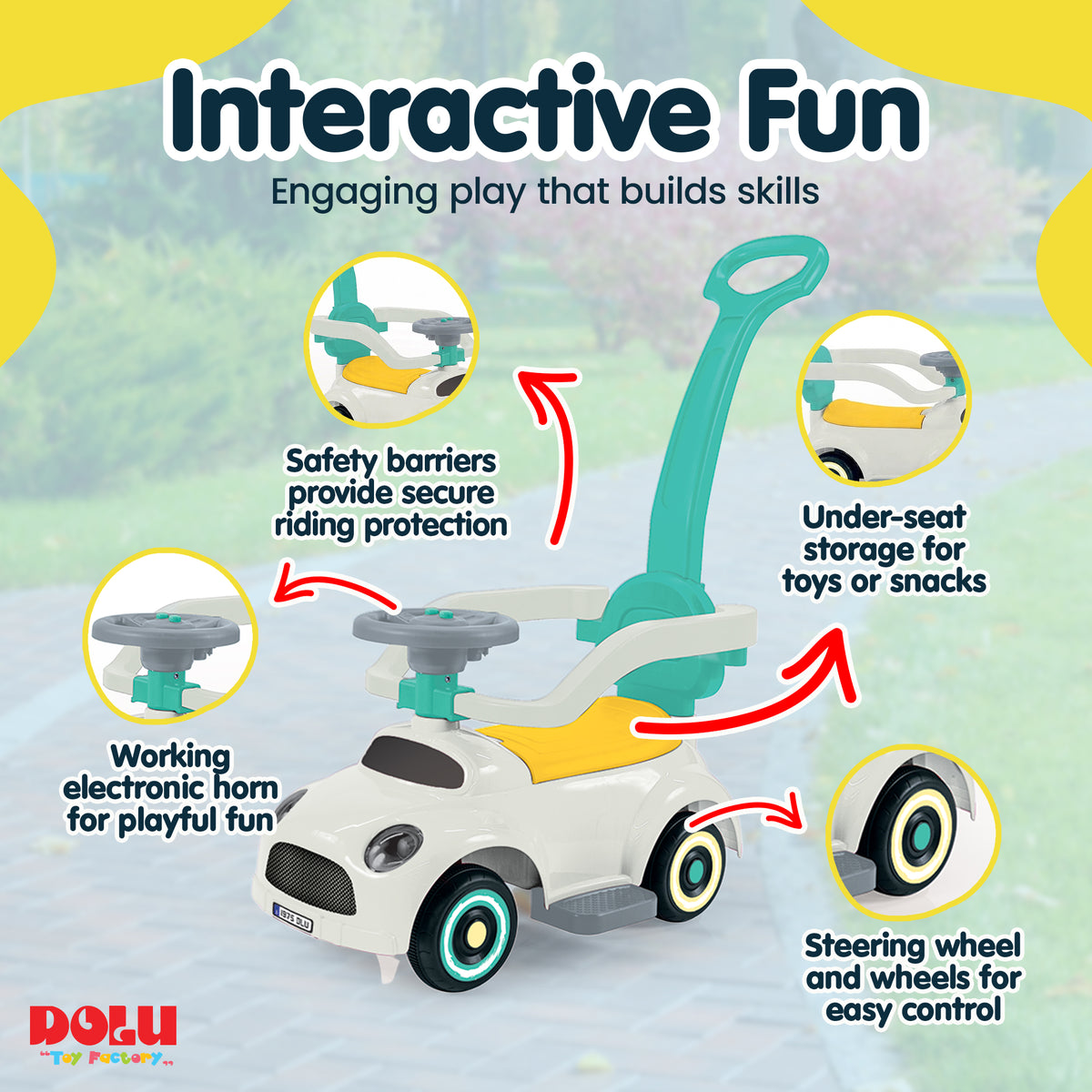 DOLU 3-in-1 Ride On Step Car with Parental Handle for Toddlers 12 Months and Up