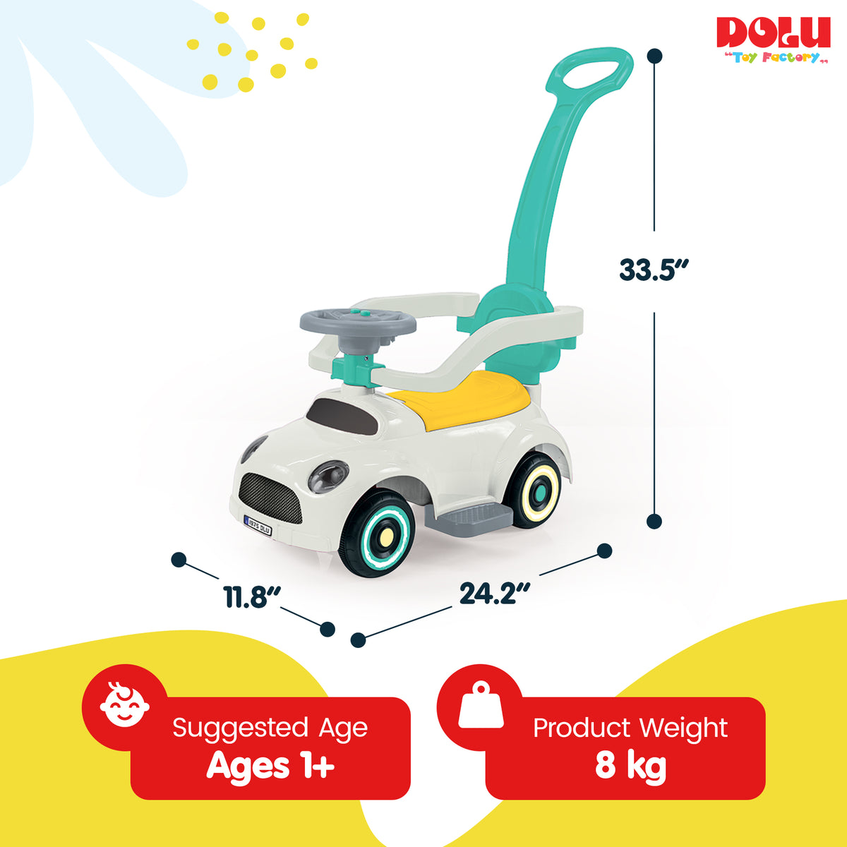 DOLU 3-in-1 Ride On Step Car with Parental Handle for Toddlers 12 Months and Up