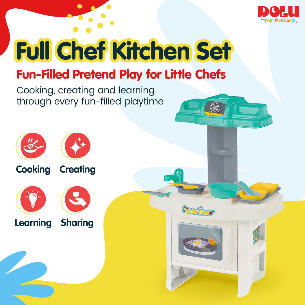 DOLU Complete Kitchen Interactive Toy Playset for Kids Ages 24 Months and Up