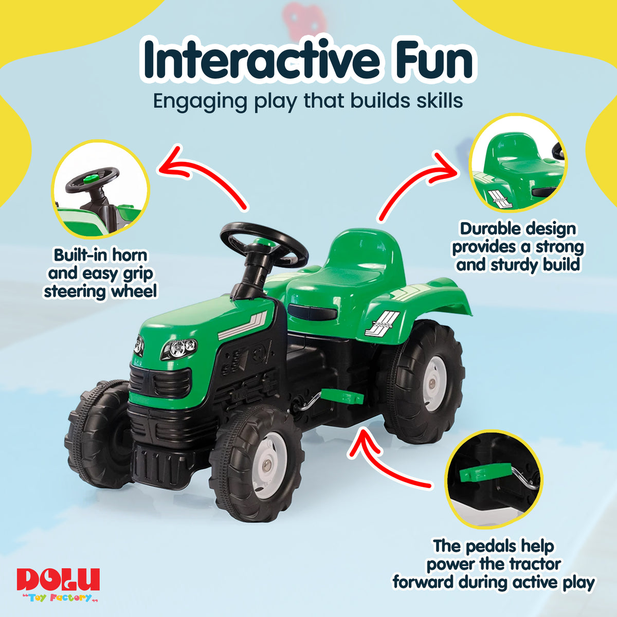 DOLU Ranchero Pedal Operated Toy Tractor Car for Ages 3 Years and Up, Green