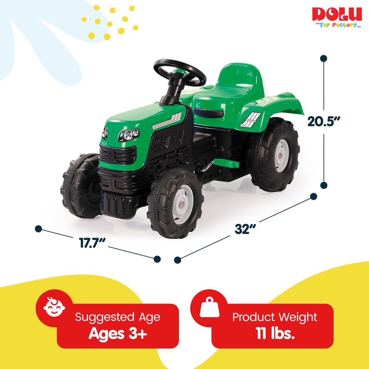 DOLU Ranchero Pedal Operated Toy Tractor Car for Ages 3 Years and Up, Green