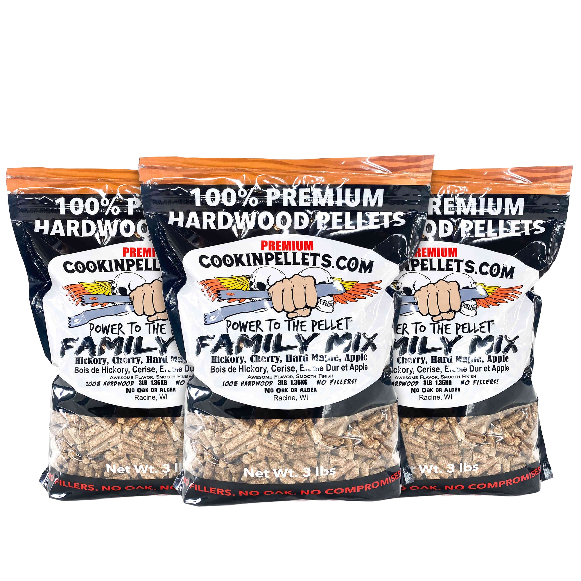 CookinPellets Family Mix Wood Pellets for Indoor/Outdoor Smokers, 3Lbs, 3 Pack