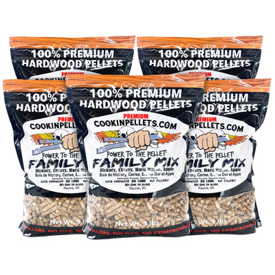 CookinPellets Family Mix Wood Pellets for Indoor/Outdoor Smokers, 3Lbs, 5 Pack