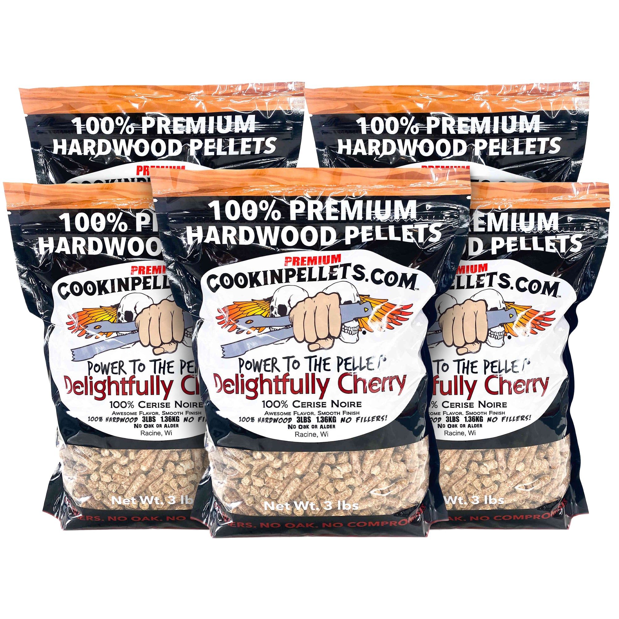 CookinPellets Delightful Cherry Wood Pellets, Indoor Outdoor Smoker, 3lb, 5 Pack - VMInnovations