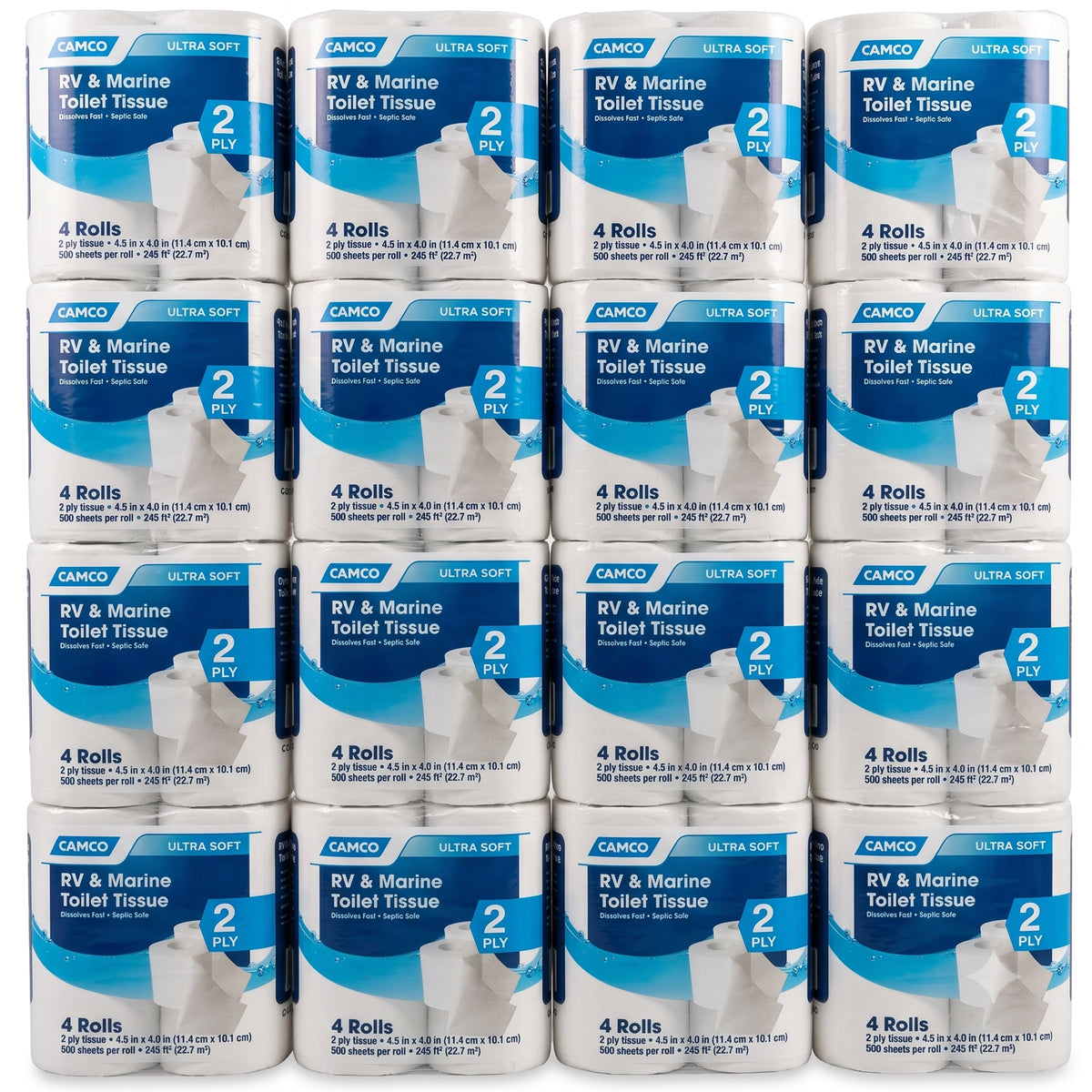 Camco 1-Ply Toilet Paper, 64 Rolls, 500 Flushable Biodegradable Tissue Sheets - VMInnovations