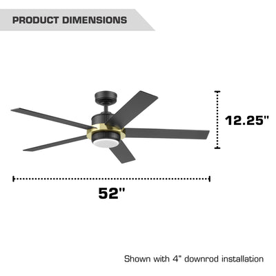 Mule Bravar 52-Inch Ceiling Fan with LED Light and Remote Control, Black/Gold