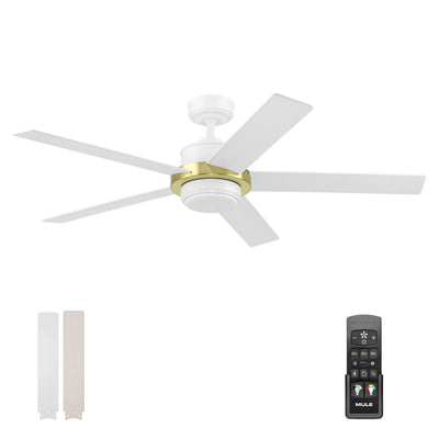 Mule Bravar 52-Inch Ceiling Fan with LED Light and Remote Control, White/Gold