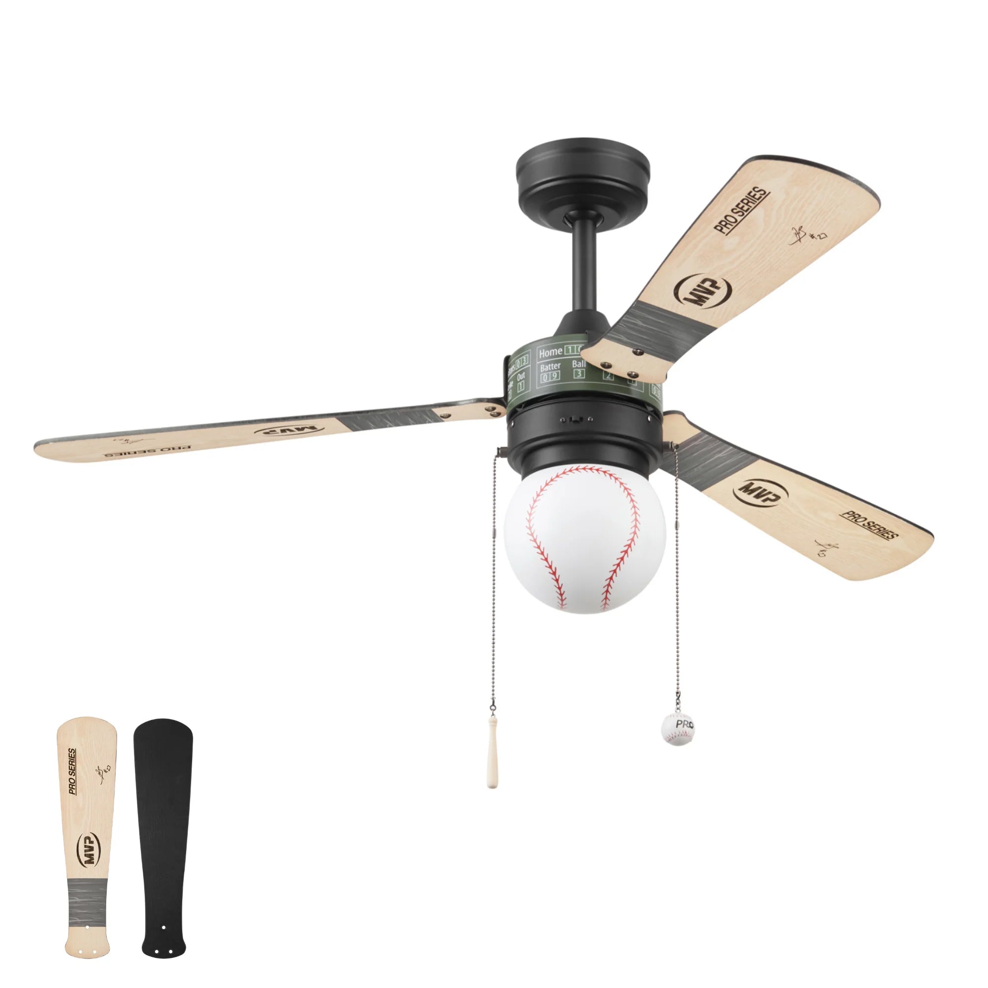 Prominence Home Grand Slam 48-Inch Ceiling Fan with LED Light, Matte Black