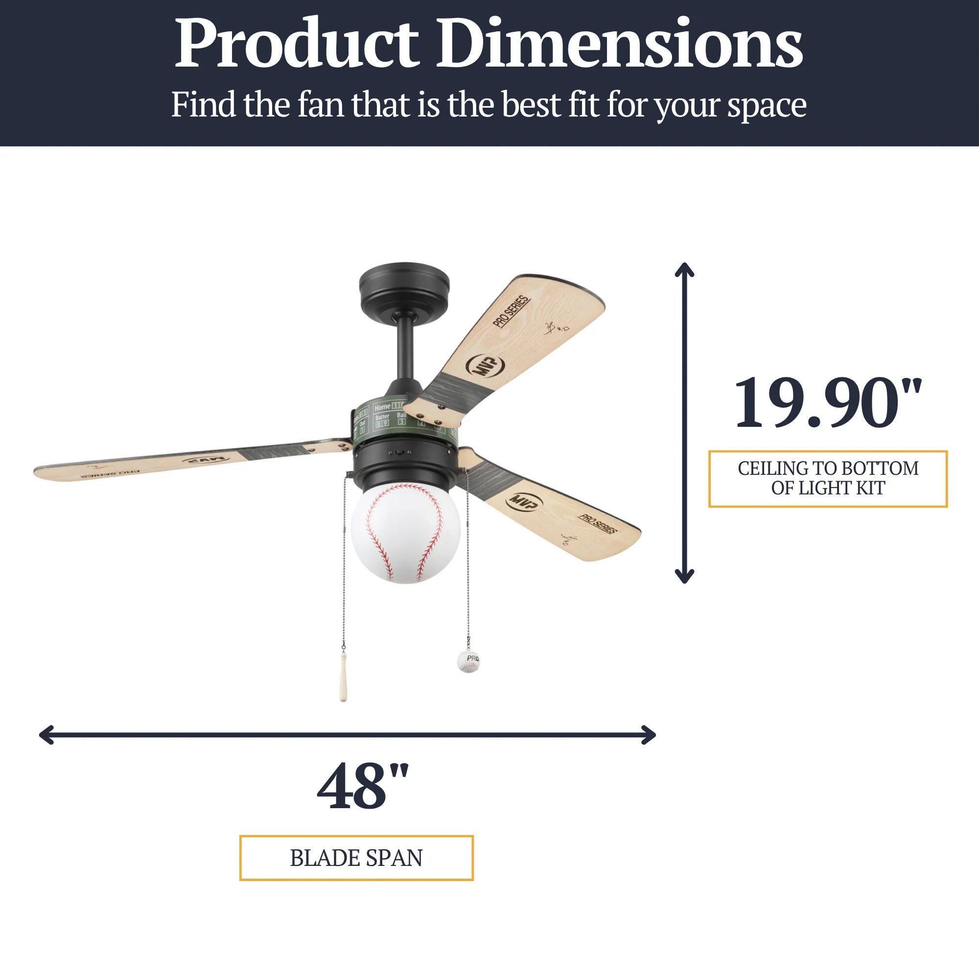 Prominence Home Grand Slam 48-Inch Ceiling Fan with LED Light, Matte Black