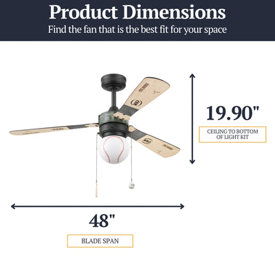 Prominence Home Grand Slam 48-Inch Ceiling Fan with LED Light, Matte Black
