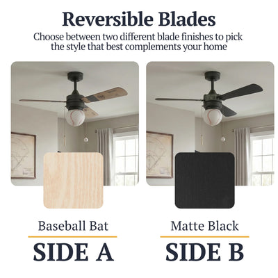 Prominence Home Grand Slam 48-Inch Ceiling Fan with LED Light, Matte Black