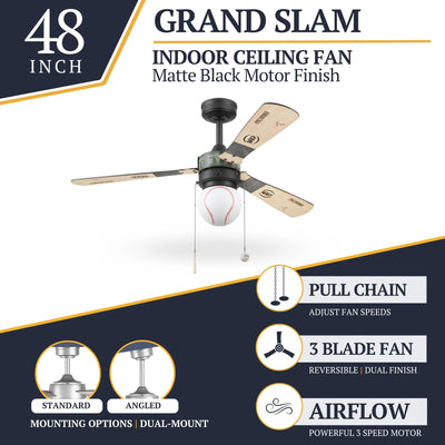 Prominence Home Grand Slam 48-Inch Ceiling Fan with LED Light, Matte Black