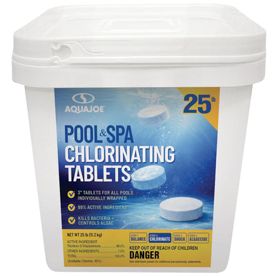 Aqua Joe Pool and Spa Chlorinating Tablets, 3-Inch, 90% Chlorine, 25 Lb Bucket