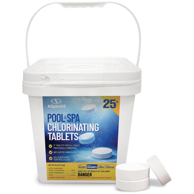 Aqua Joe Pool and Spa Chlorinating Tablets, 3-Inch, 90% Chlorine, 25 Lb Bucket