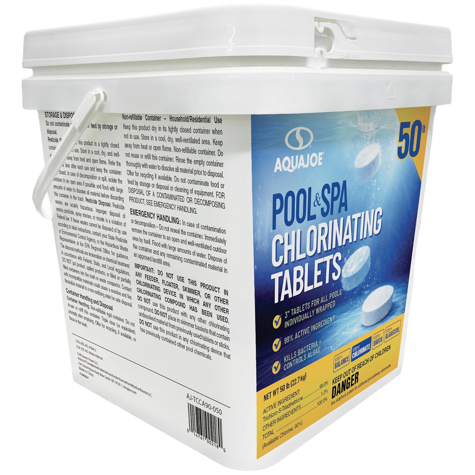 Aqua Joe Pool and Spa Chlorinating Tablets, 3-Inch, 90% Chlorine, 50 Lb Bucket