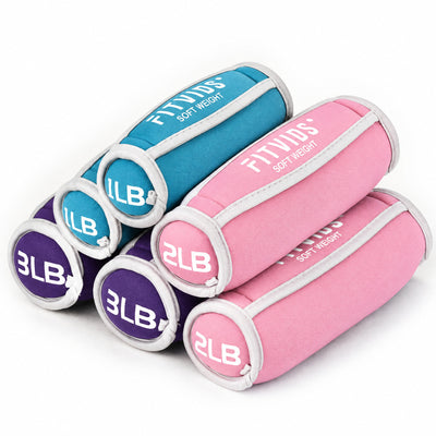 Fitvids 12 lb Soft Dumbbell Weights Set, 1/2/3 lb Pairs with Straps for Training - VMInnovations
