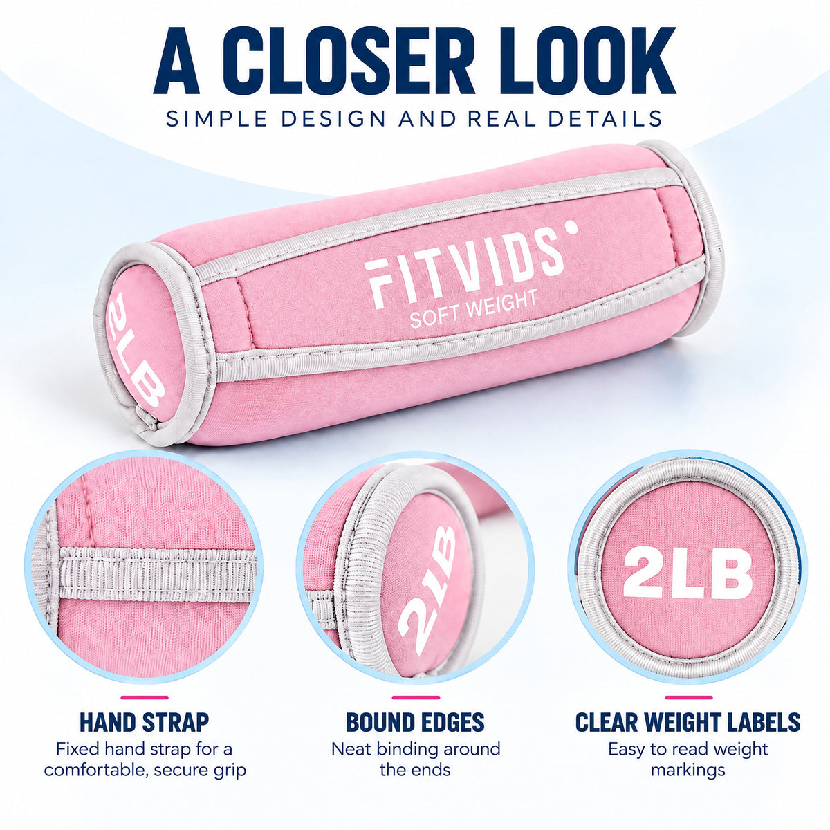 Fitvids 12 lb Soft Dumbbell Weights Set, 1/2/3 lb Pairs with Straps for Training - VMInnovations