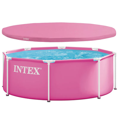 INTEX 8' x 30" Metal Frame Above Ground Swimming Pool with Round Cover, Pink