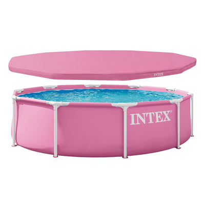 INTEX 10' x 30" Metal Frame Above Ground Swimming Pool with Round Cover, Pink