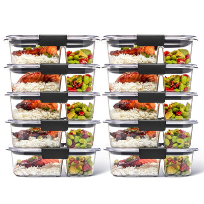 Rubbermaid 50 Pack Brilliance Meal Prep 2-Compartment Food Containers, Gray
