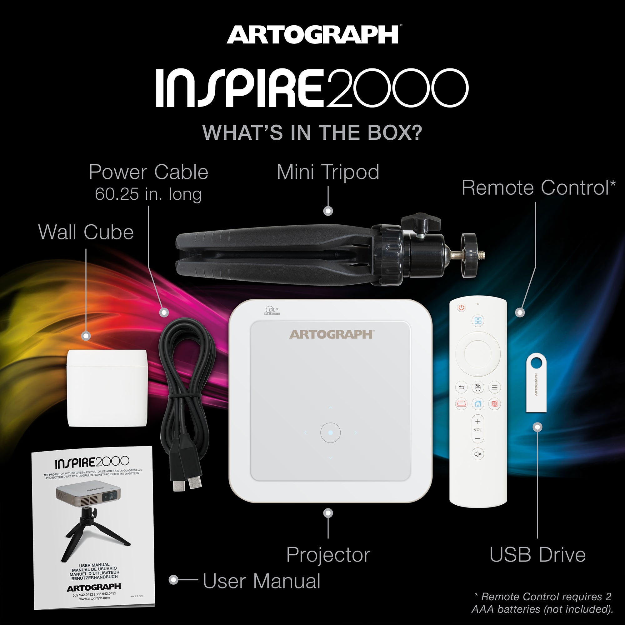 Artograph Inspire 2000 Digital Art Projector, Full HD 1080P, Built-In Art Grids